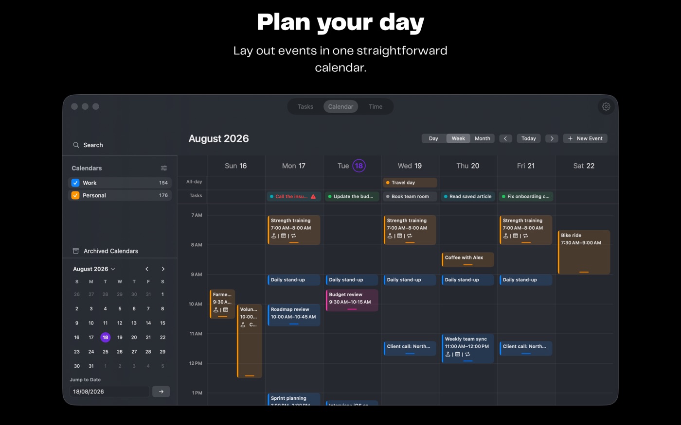 Daylogger calendar view showing a week of events